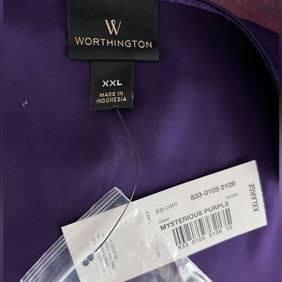NWT Worthington Purple Satin V Neck Blouse Long Sleeve Size XXL - Picture 4 of 4